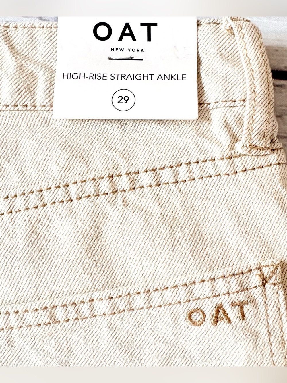 NWT OAT New York High-Rise Straight Ankle Jeans Ivory Size 29 - Picture 16 of 16
